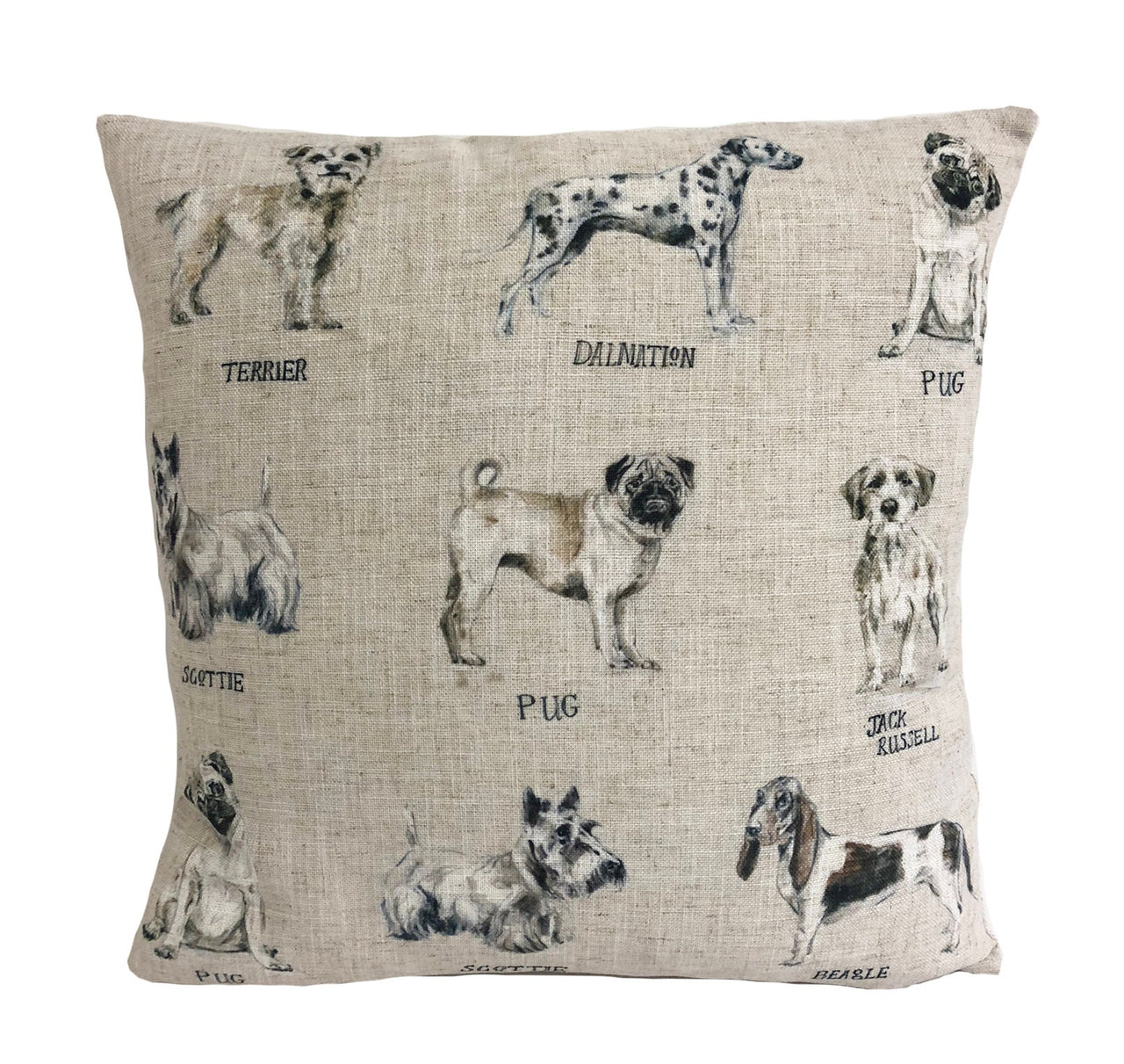 Clarke & Clarke - Dogs - Linen - Cute Dog Cushion Cover Throw Pillow