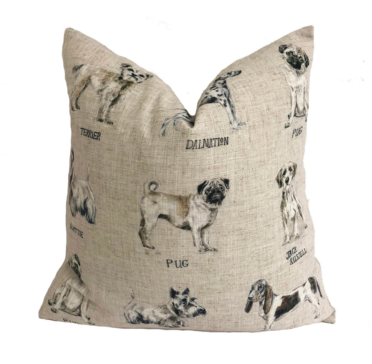 Clarke & Clarke - Dogs - Linen - Cute Dog Cushion Cover Throw Pillow