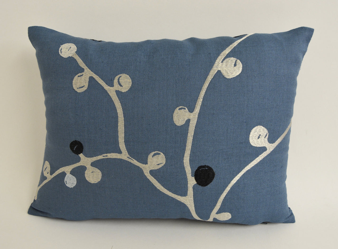 Scion - Baca - Denim / Indigo / Steel - Stylish Embroidered Floral Cushion Cover Handmade Throw Pillow Designer Home Decor