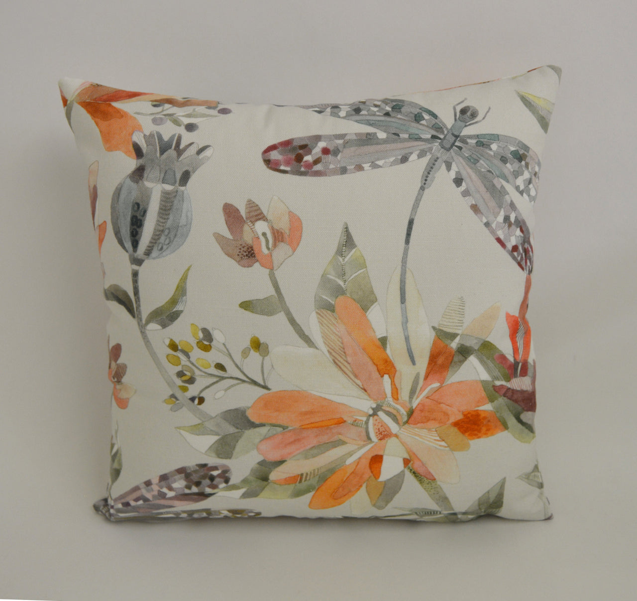 Voyage - Volatus - Cinnamon - Delicate Dragonflies & Abundant Floral Cushion Cover - Handmade Throw Pillow Designer Home Decor