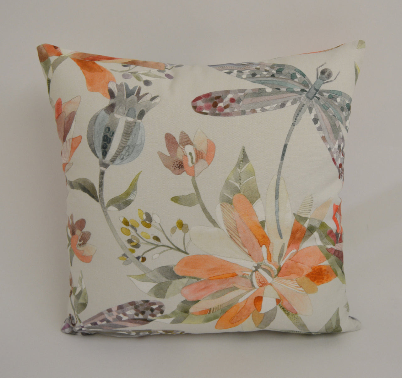 Voyage - Volatus - Cinnamon - Delicate Dragonflies & Abundant Floral Cushion Cover - Handmade Throw Pillow Designer Home Decor