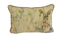 Thumbnail for Voyage - Jack Rabbit - Linen - Playful Watercolour Rabbit & Thistle Cushion Cover - Handmade Throw Pillow Designer Home Decor