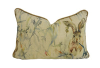 Thumbnail for Voyage - Jack Rabbit - Linen - Playful Watercolour Rabbit & Thistle Cushion Cover - Handmade Throw Pillow Designer Home Decor