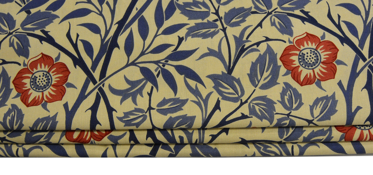 William Morris - Sweet Briar - Indigo / Red  - Professionally Made Roman Blind Made to Measure