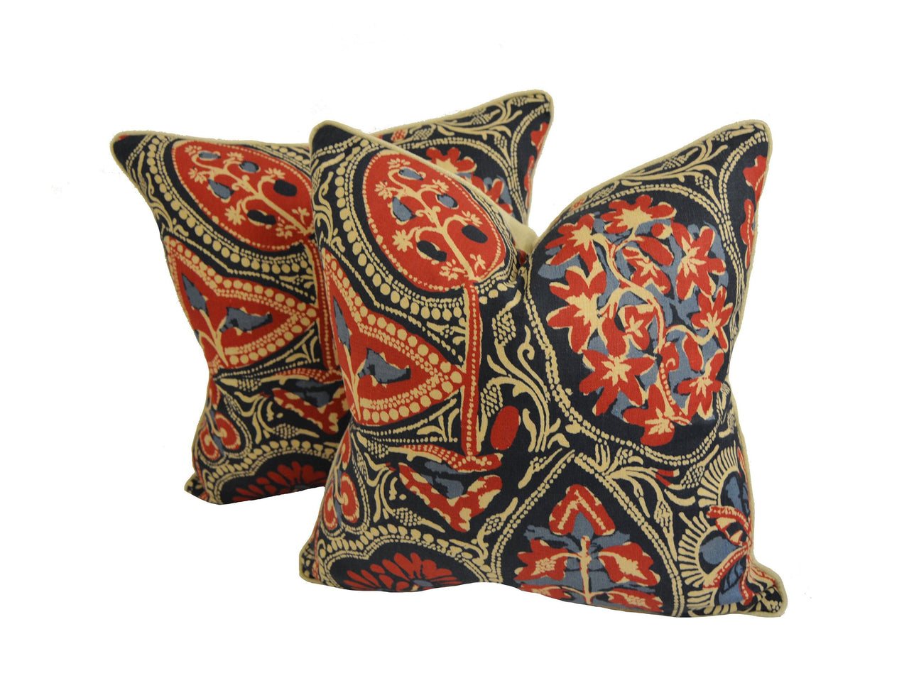 Thibaut - Cochin - Red / Blue - Cushion Cover Pillow Throw Stunning