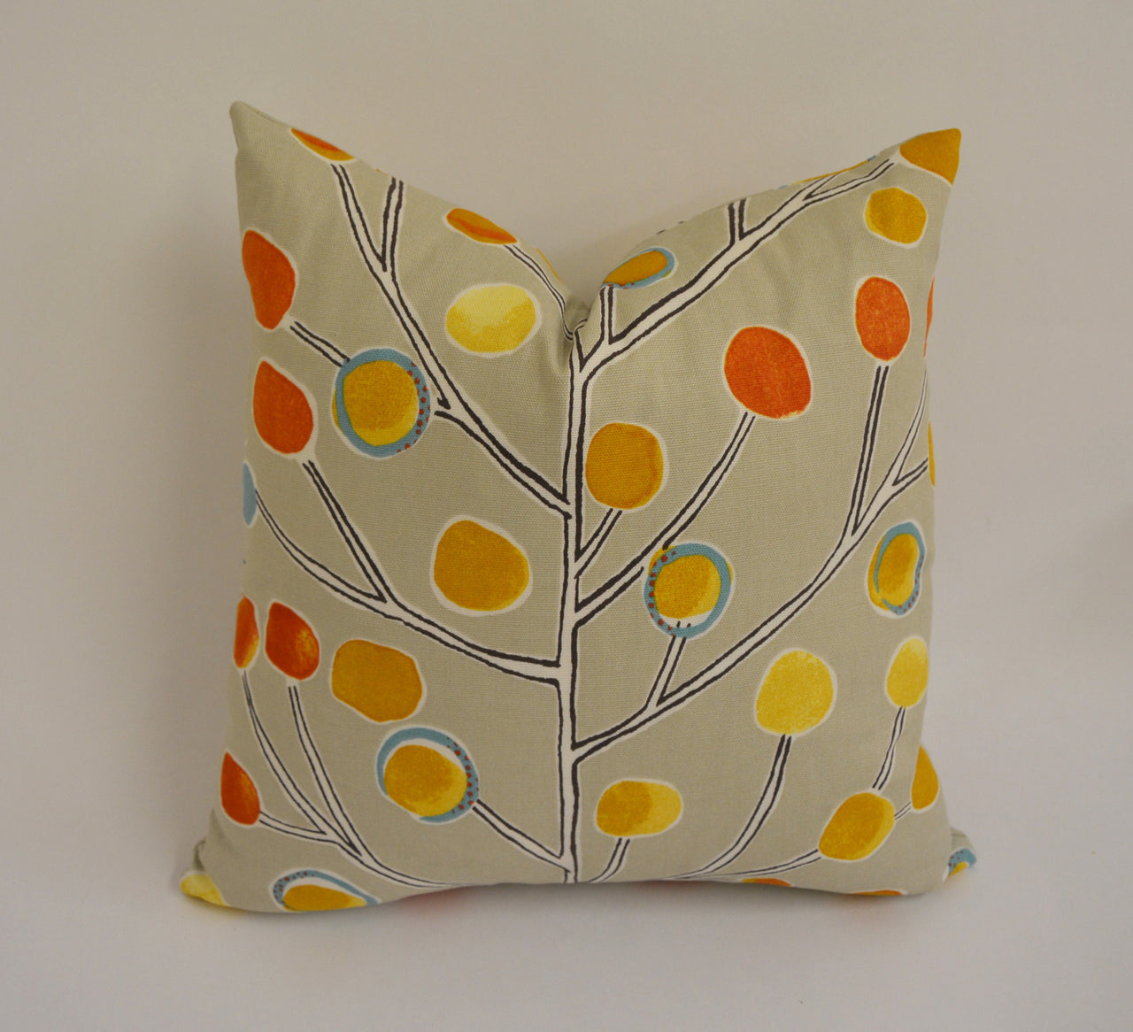 Scion - Berry Tree - Neutral / Tangerine / Powder Blue / Lemon - Artistic Colourful Tree Cushion Cover - Handmade Throw Pillow Designer Home