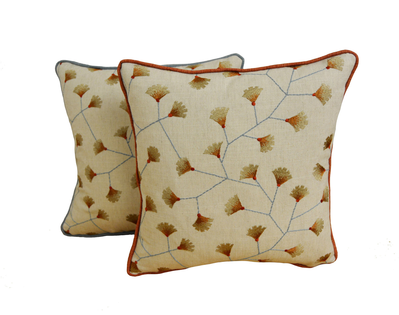 Sanderson - Gingko Trail - Brick - Embroidered Cushion Cover Throw Pillow Designer Home Decor