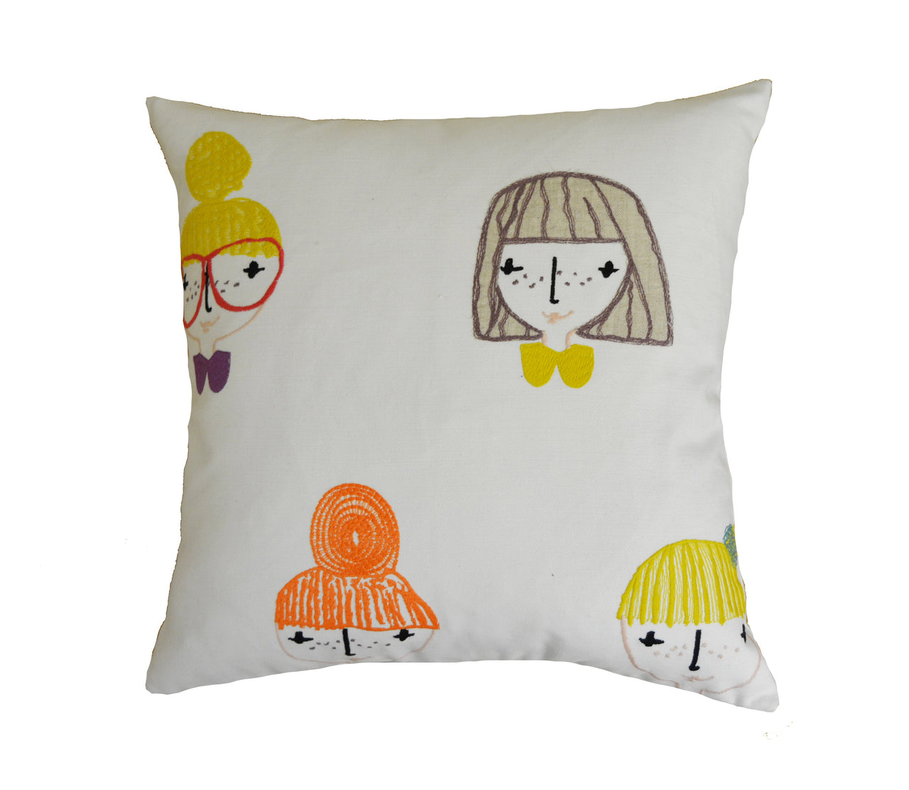 Scion - Hello Dolly - Sunshine / Tangerine / Violet - Playful Doll Head Embroidery Cushion Cover - Handmade Throw Pillow - Designer Home