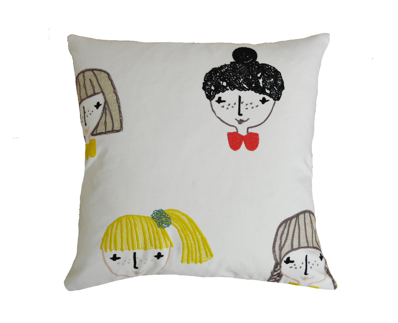 Scion - Hello Dolly - Sunshine / Tangerine / Violet - Playful Doll Head Embroidery Cushion Cover - Handmade Throw Pillow - Designer Home