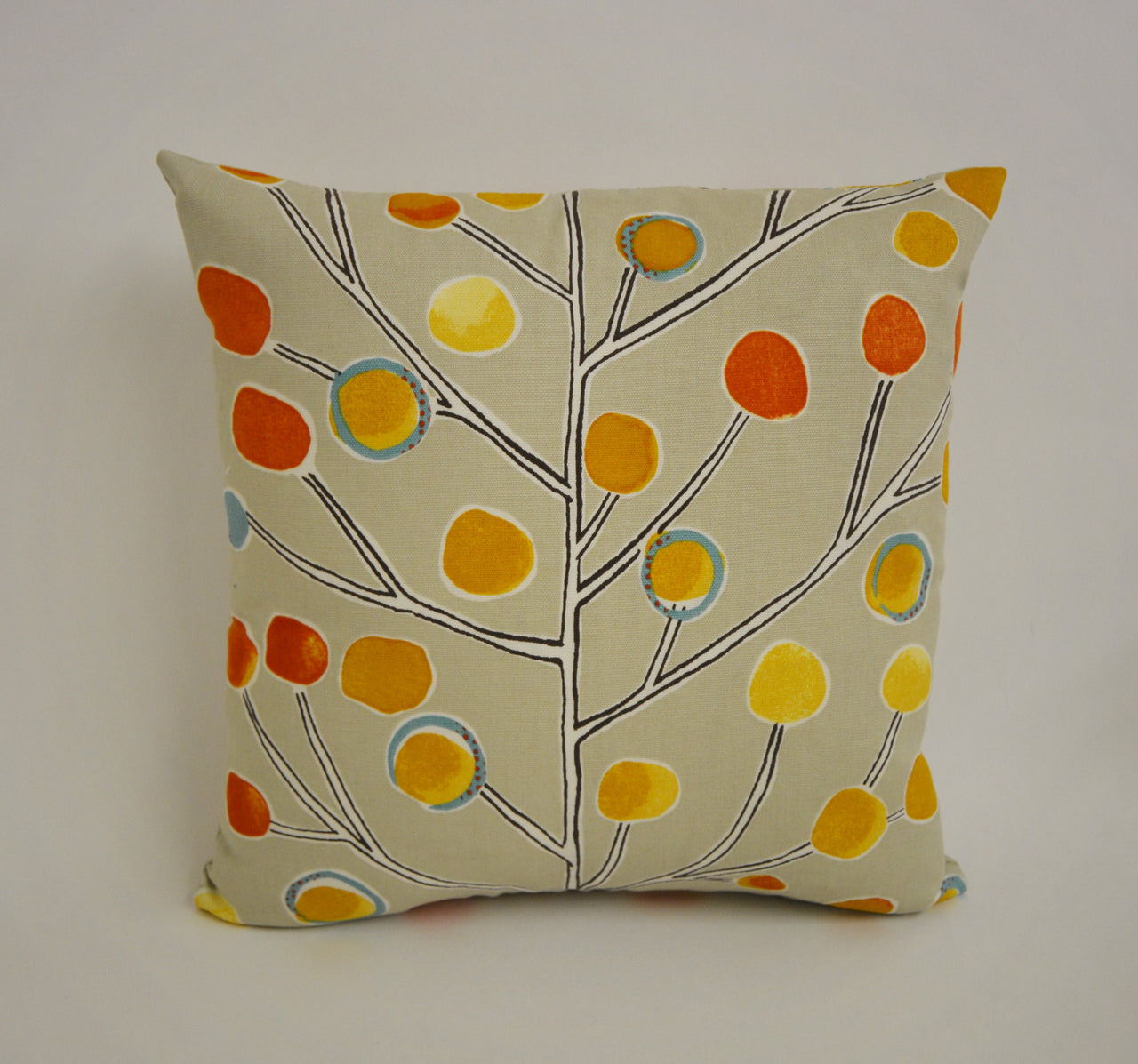 Scion - Berry Tree - Neutral / Tangerine / Powder Blue / Lemon - Artistic Colourful Tree Cushion Cover - Handmade Throw Pillow Designer Home