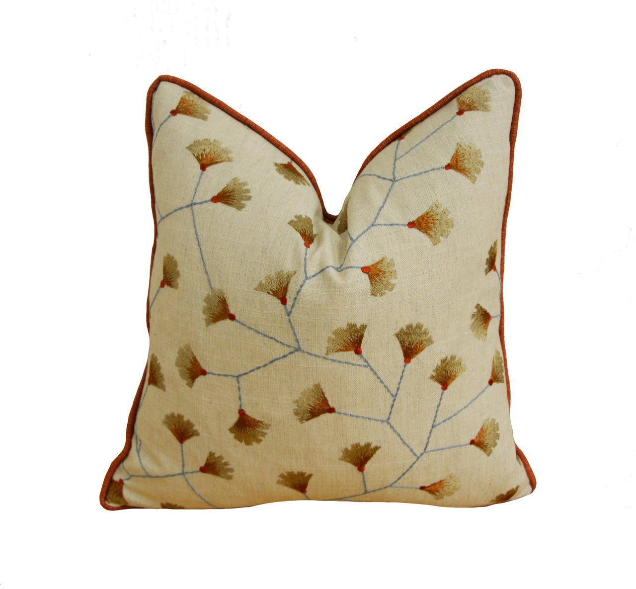 Sanderson - Gingko Trail - Brick - Embroidered Cushion Cover Throw Pillow Designer Home Decor