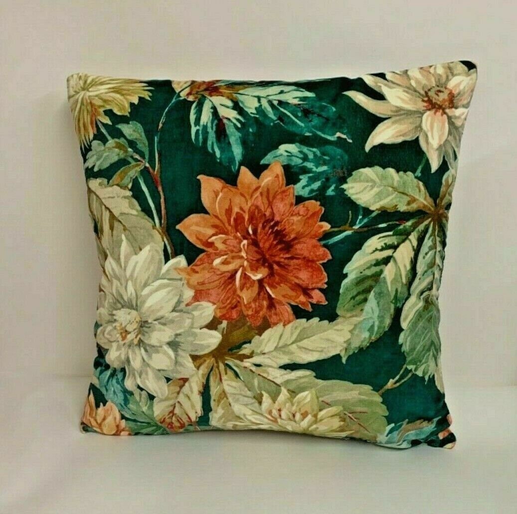 Sanderson - Dahlia & Rosehip Velvets - Teal / Russet - Cushion Cover Throw Pillow Designer Home Decor