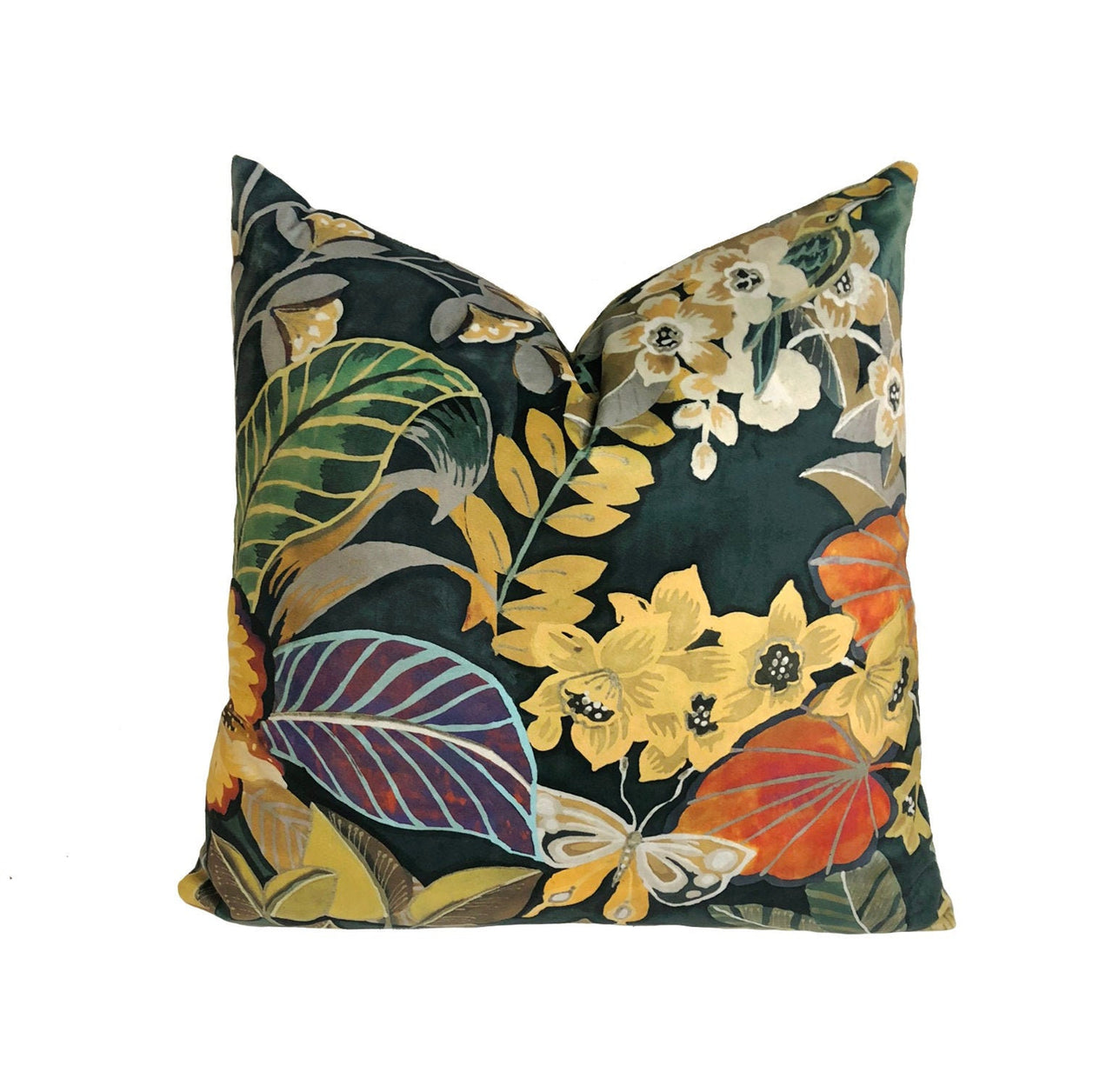 Prestigious - Hidden Paradise - Emerald - Tropical Maximalist Velvet Cushion Cover - Handmade Throw Pillow Designer Home Decor