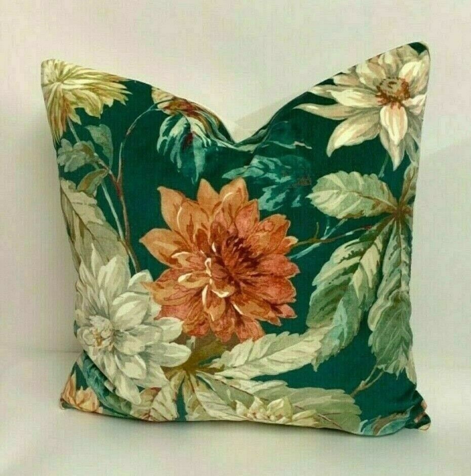 Sanderson - Dahlia & Rosehip Velvets - Teal / Russet - Cushion Cover Throw Pillow Designer Home Decor