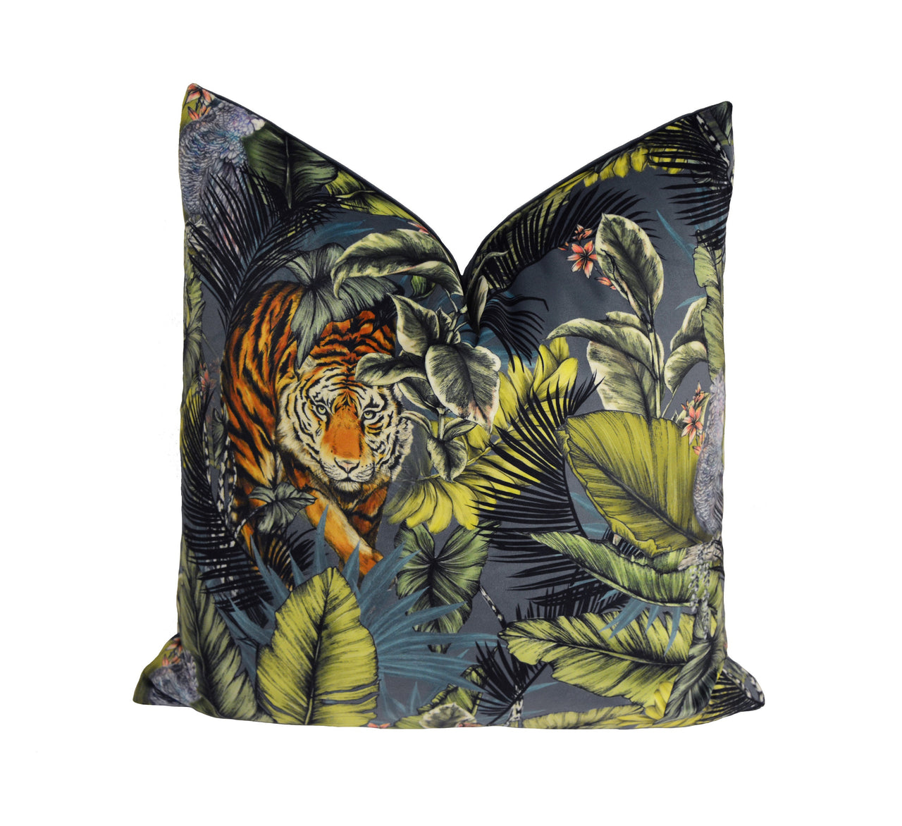 Prestigious - Bengal Tiger - Twilight - Luxurious Maximalist Tropical Jungle Cushion Cover - Handmade Throw Pillow Designer Home Decor