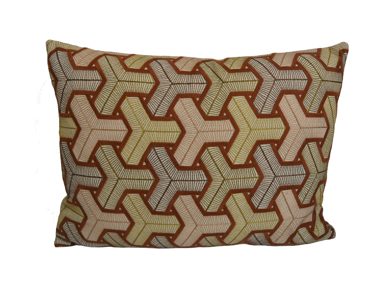 Camengo - Baleares - Terracotta - Exceptional Embroidered Modern Geometric Designer Cushion Cover - Luxury Throw Pillow - Handmade Home Deco