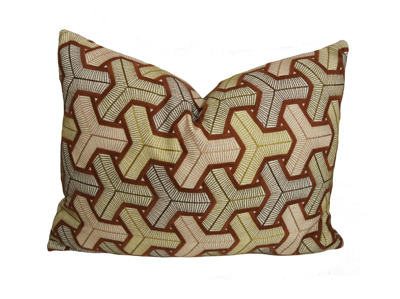 Camengo - Baleares - Terracotta - Exceptional Embroidered Modern Geometric Designer Cushion Cover - Luxury Throw Pillow - Handmade Home Deco