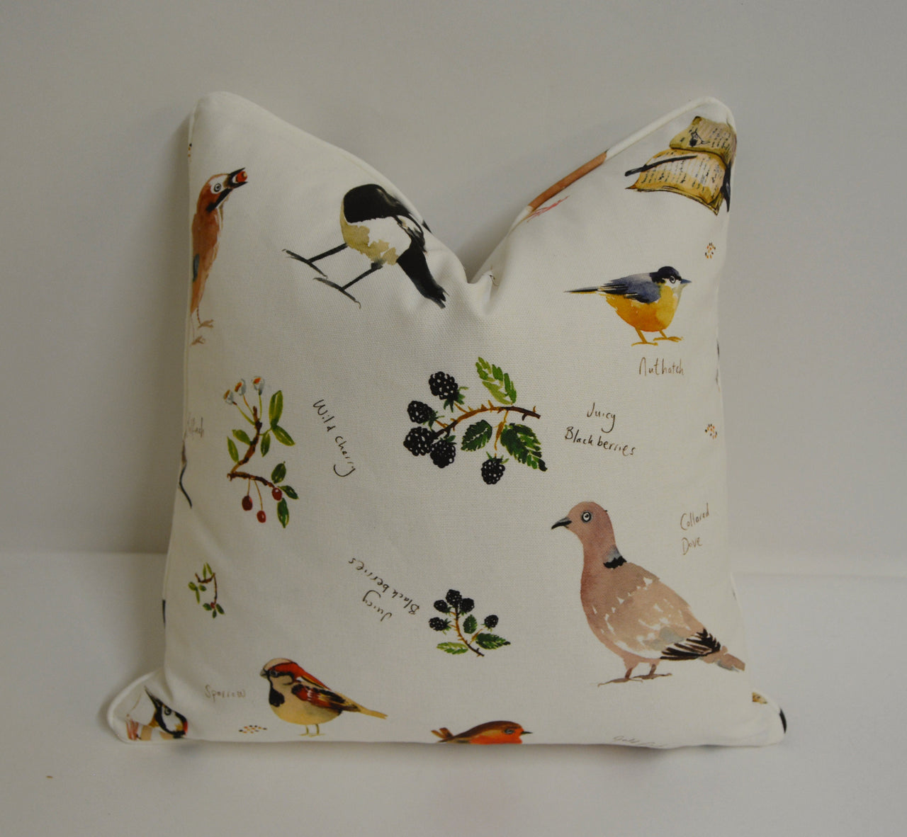 Studio G - Bird Watch - Cream - Lovely Self-Piped Bird Cushion Cover Throw Pillow Designer Home Decor