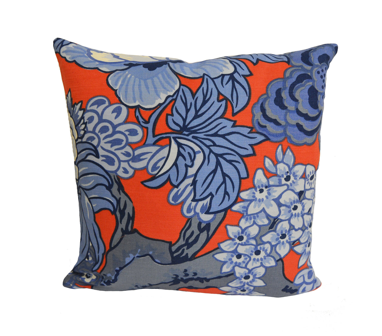 Thibaut - Honshu - Red and Blue - Large Scale Floral Japanese Garden Designer Cushion Cover - Luxury Throw Pillow - Handmade Home Decor