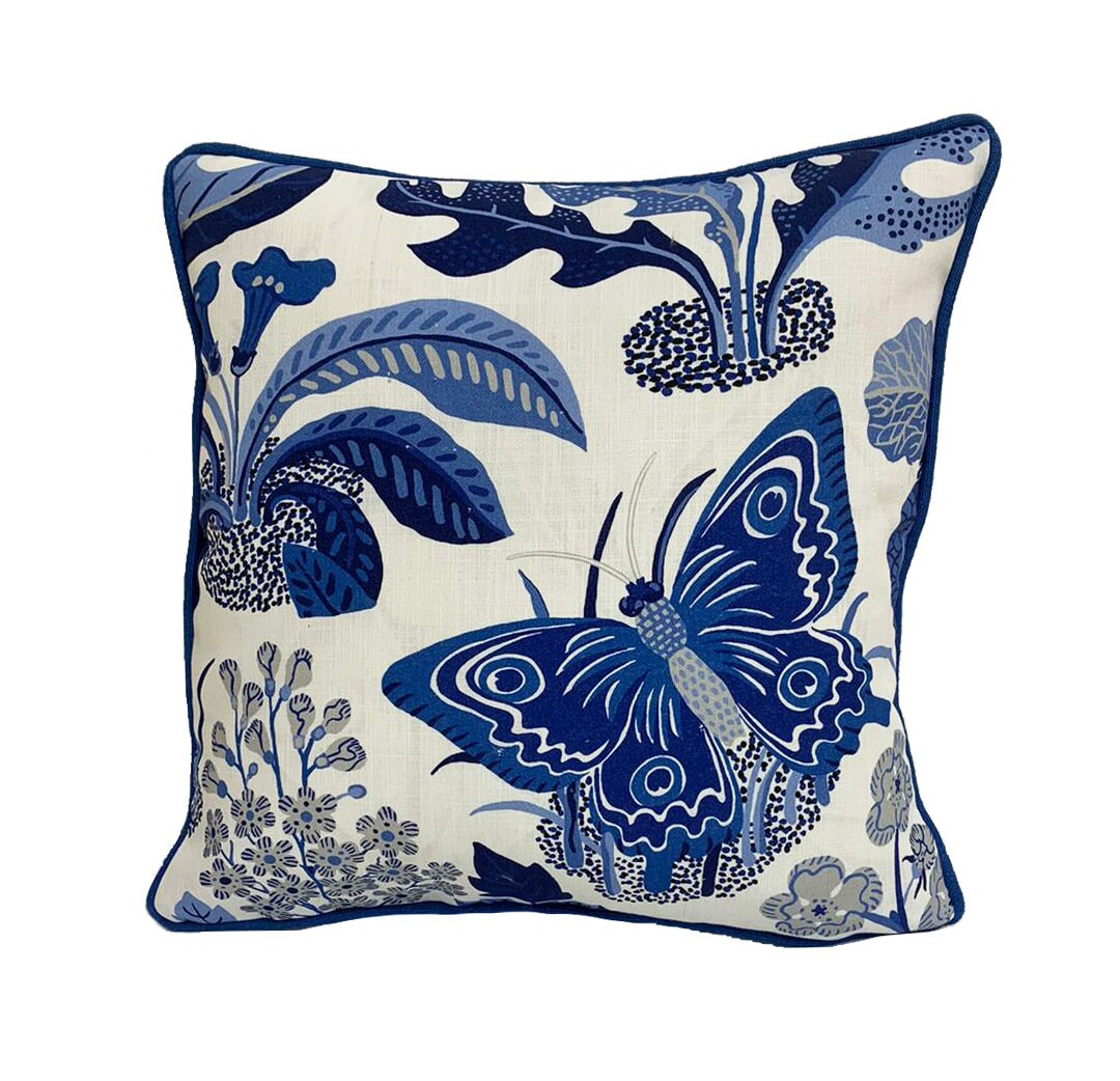 Schumacher - Exotic Butterfly - Marine - Whimsical Modern Classic Designer Cushion Cover - Handmade Throw Pillow - Home Decor