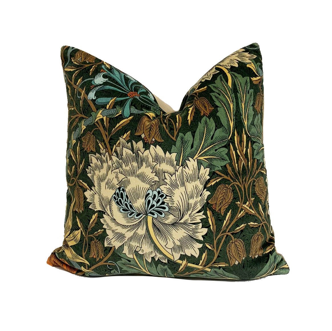 William Morris - Honeysuckle & Tulip Velvet - Forest / Chestnut - Cushion Cover Throw Pillow Stunning Home Decor