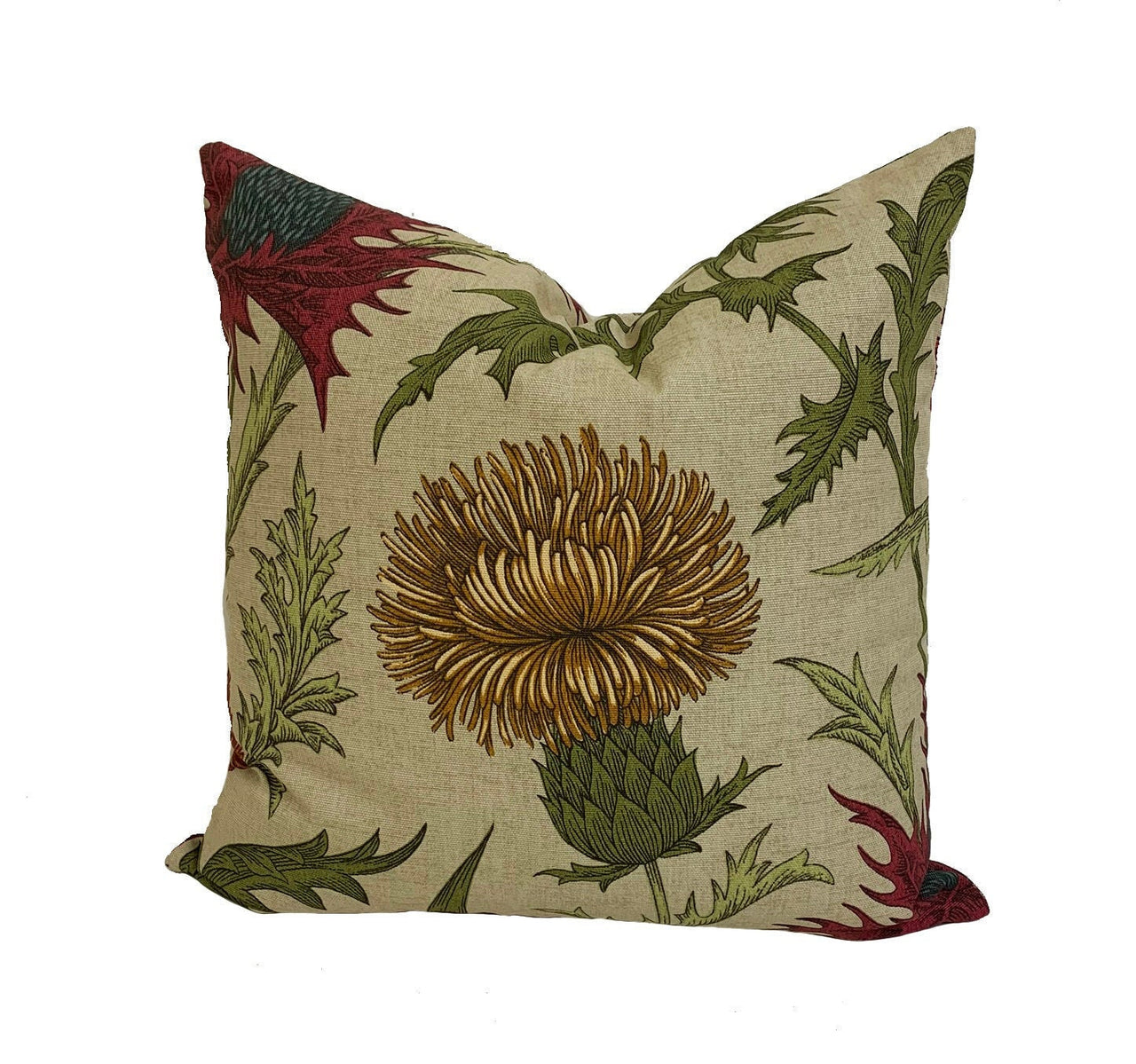 ILiv - Acanthium - Garnet - Cosy Farmhouse Floral Thistle Cushion Cover - Handmade Throw Pillow - Designer Home Décor