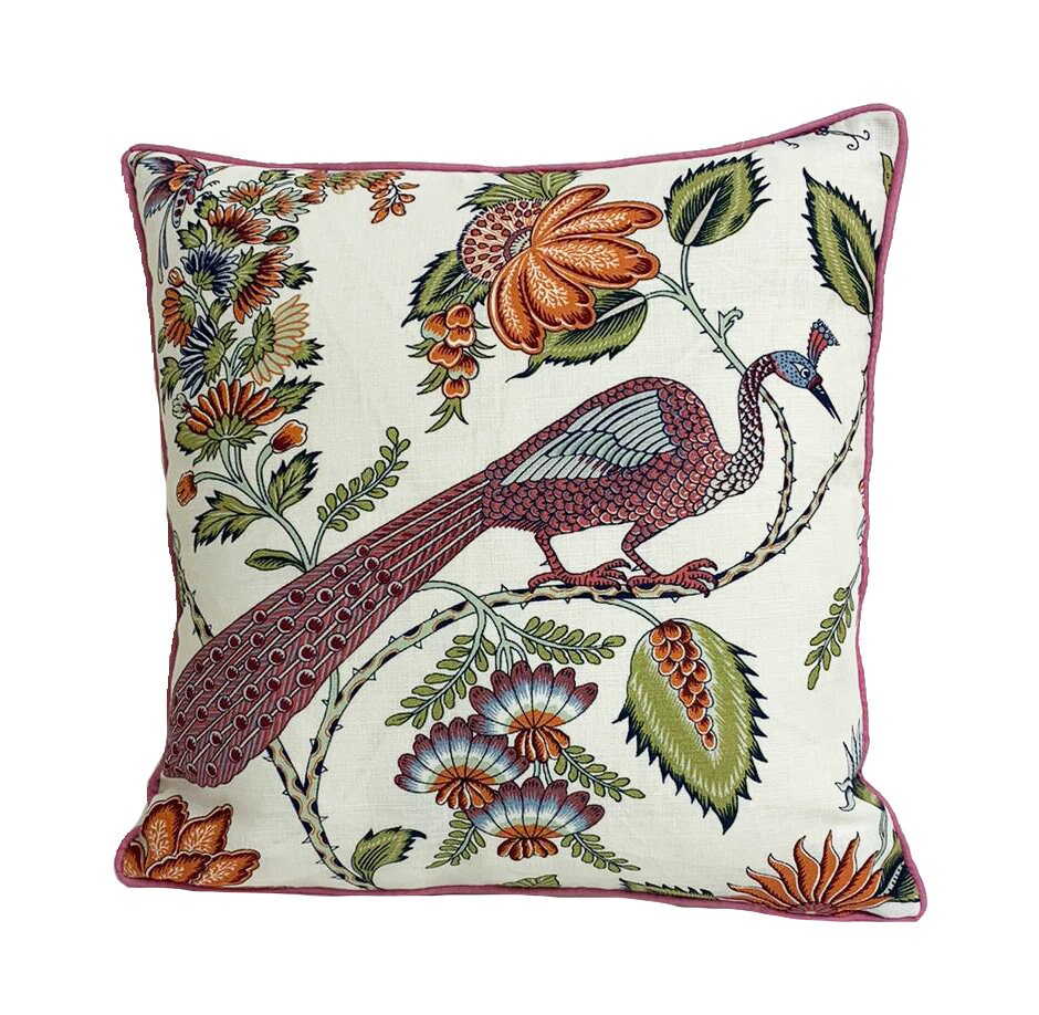 Schumacher - Campagne - Persimmon & Pink - Lush Lively French Floral Designer Cushion Cover - Handmade Throw Pillow - Designer Home Decor