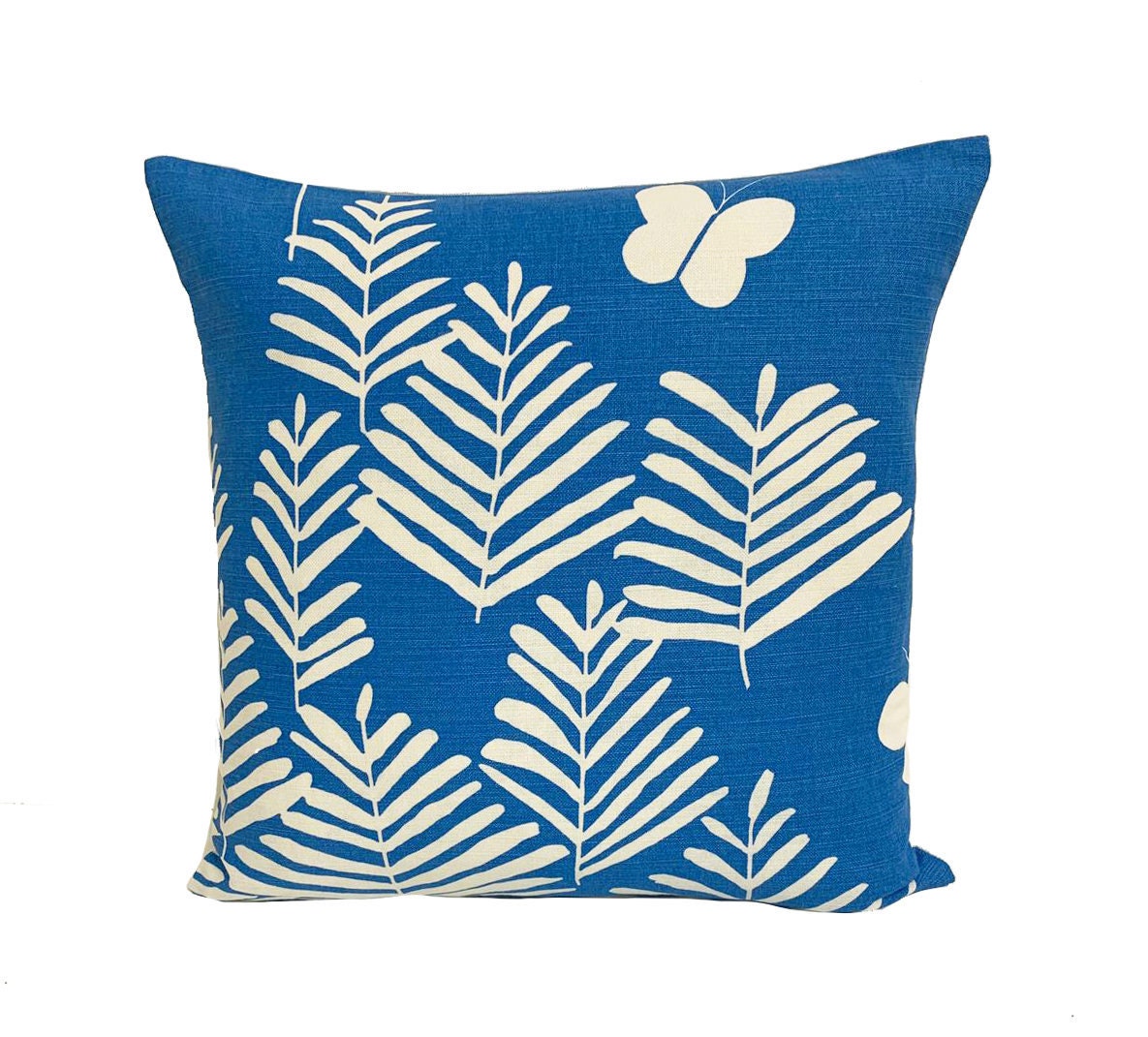 Vera Neumann for Schumacher - Fern Silhouette - Blue - Crisp Graphic Botanical Designer Cushion Cover - Handmade Throw Pillow - Luxury Home