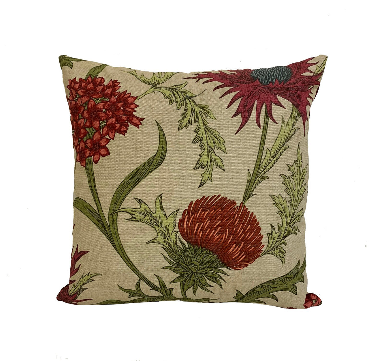 ILiv - Acanthium - Garnet - Cosy Farmhouse Floral Thistle Cushion Cover - Handmade Throw Pillow - Designer Home Décor