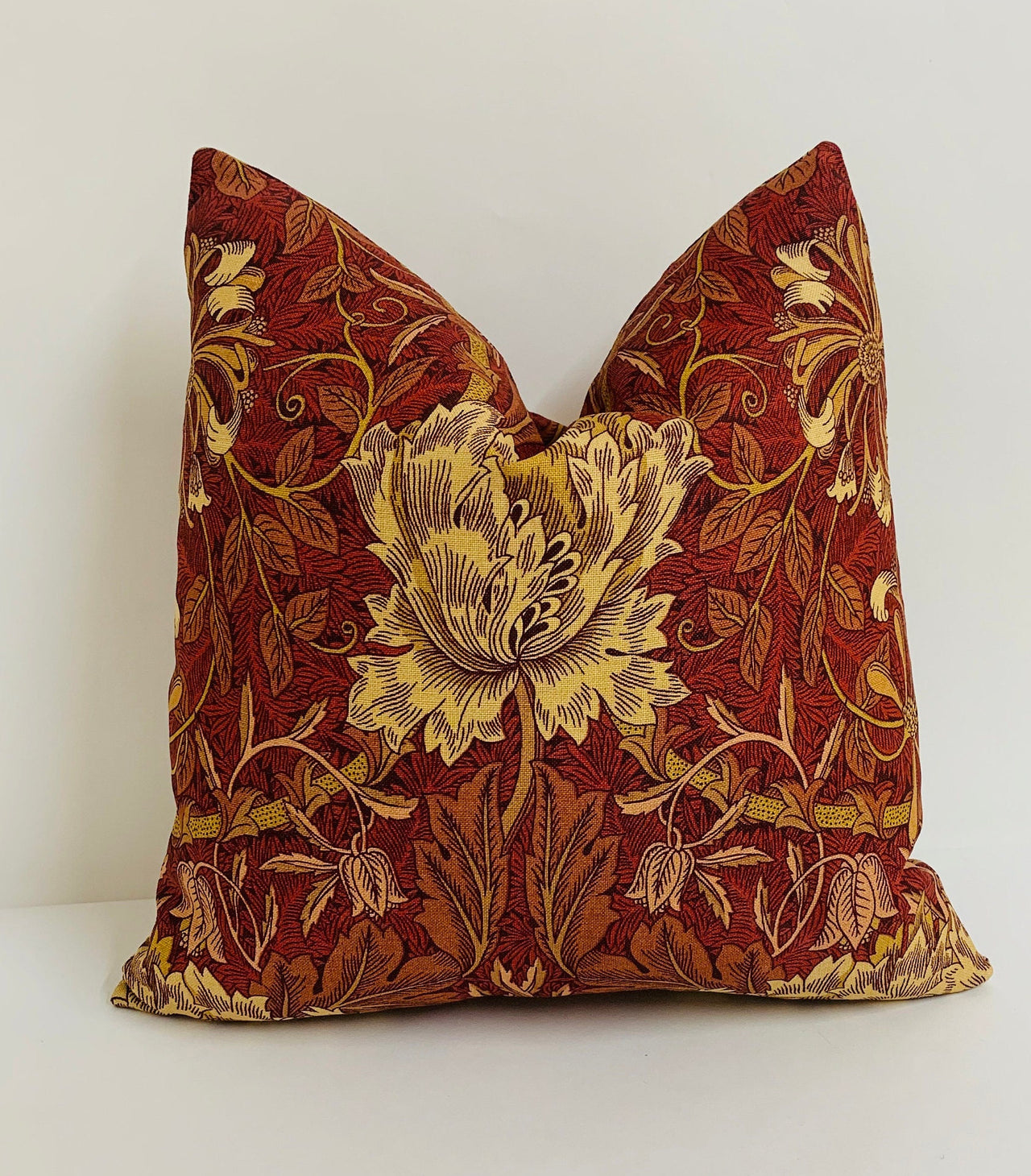 William Morris - Honeysuckle and Tulip - Brick / Russet - Cushion Cover Throw Pillow Designer Home Decor