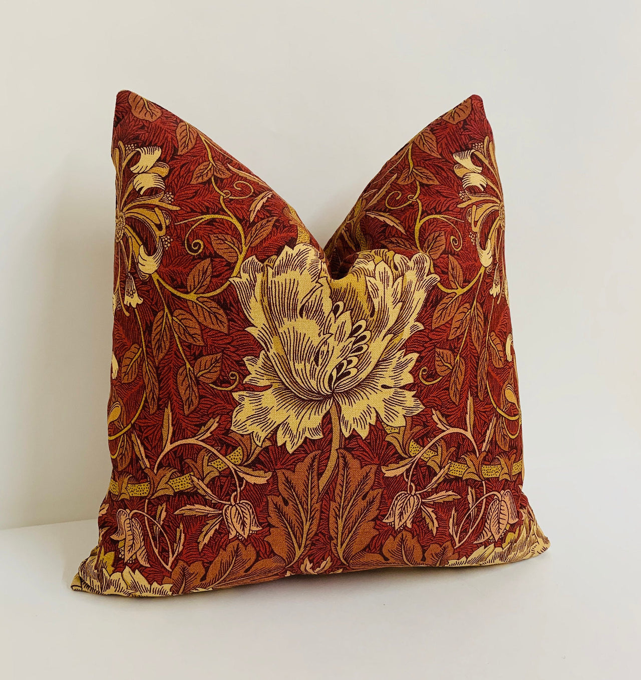 William Morris - Honeysuckle and Tulip - Brick / Russet - Cushion Cover Throw Pillow Designer Home Decor