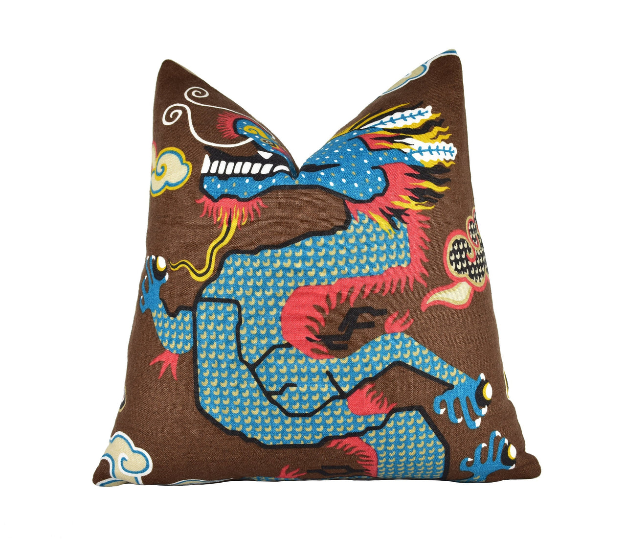 Schumacher - Magical Ming Dragon - Brown - Fantastical Tibetan Inspired Designer Cushion Cover - Handmade Throw Pillow - Luxury Home Decor