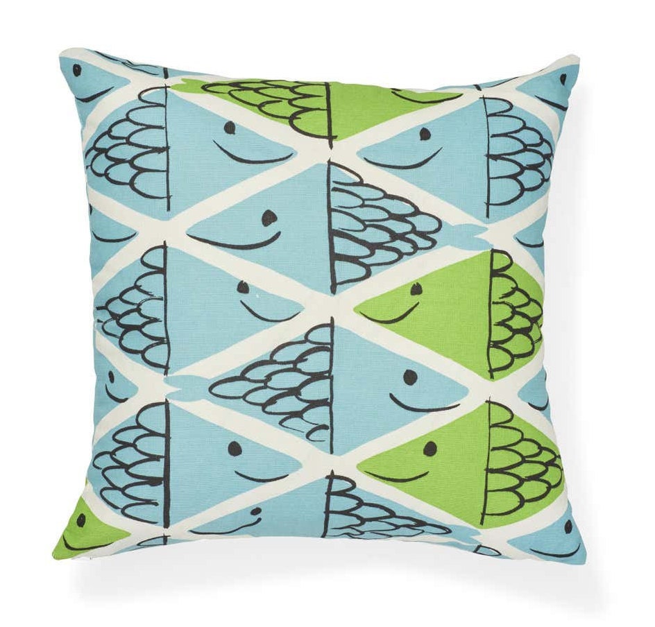 Vera Neumann for Schumacher - Fish School - Aqua & Leaf - Playful and Charming Designer Cushion Cover - Handmade Throw Pillow - Luxury Home