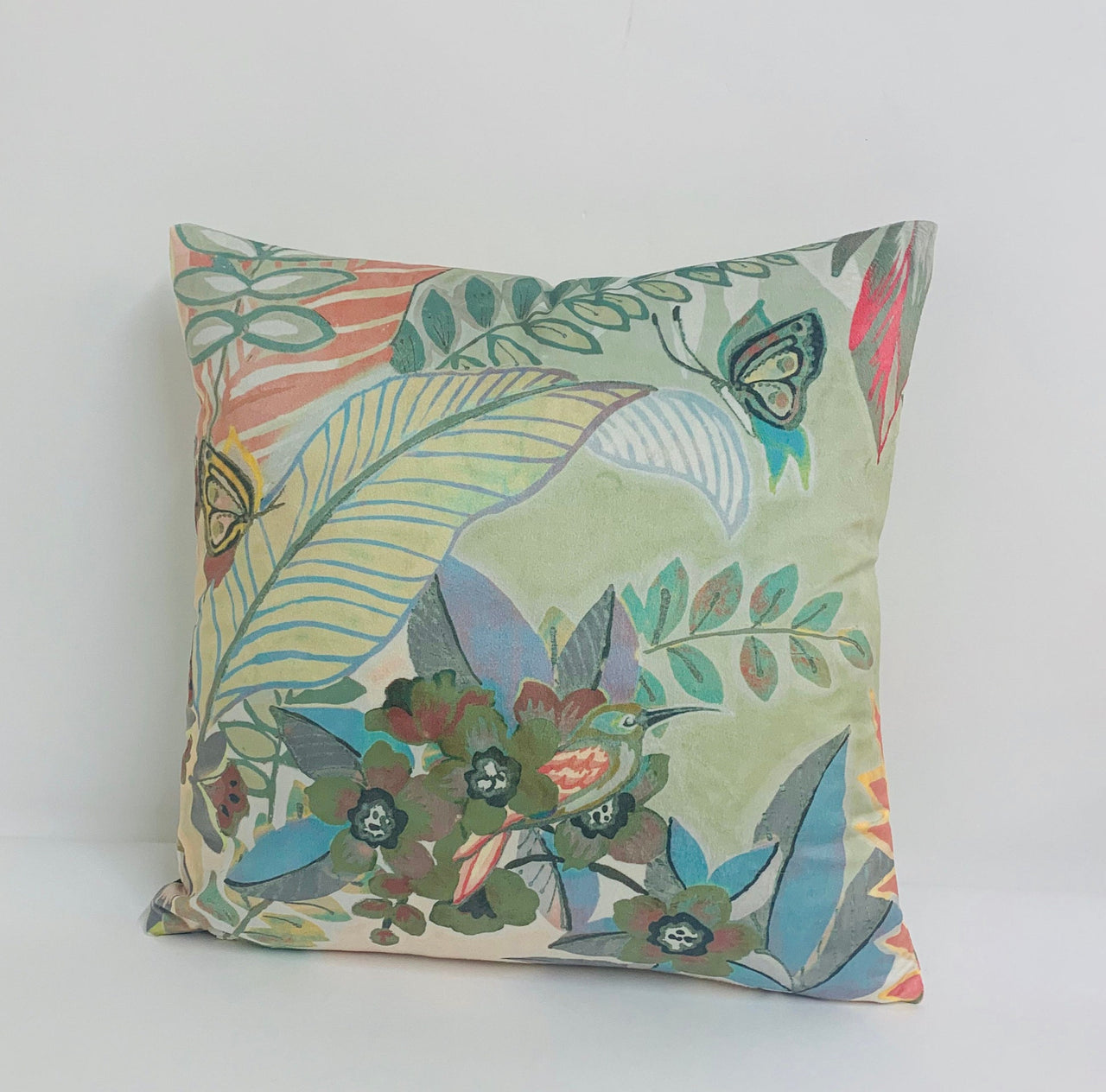 Prestigious - Hidden Paradise - Pastel - Tropical Maximalist Velvet Cushion Cover - Handmade Throw Pillow Designer Home Decor