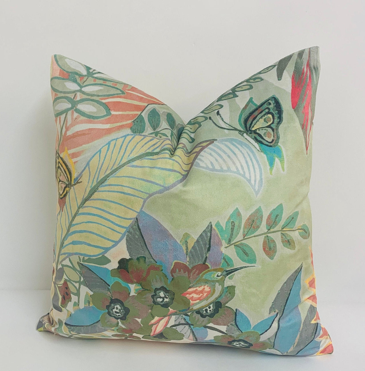 Prestigious - Hidden Paradise - Pastel - Tropical Maximalist Velvet Cushion Cover - Handmade Throw Pillow Designer Home Decor