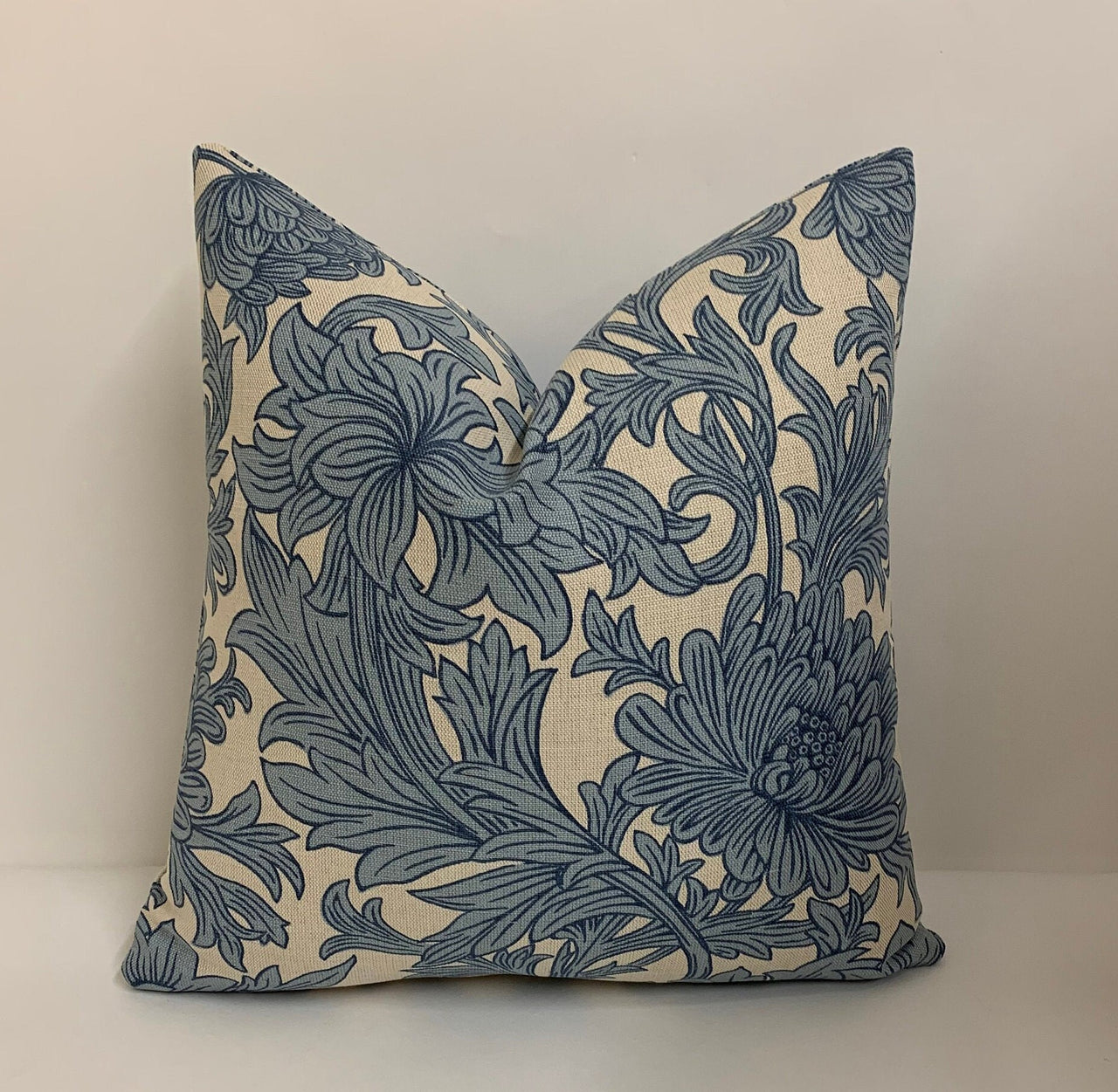 William Morris - Chrysanthemum Toile - Woad / Chalk - Cushion Cover Throw Pillow Designer Home Decor