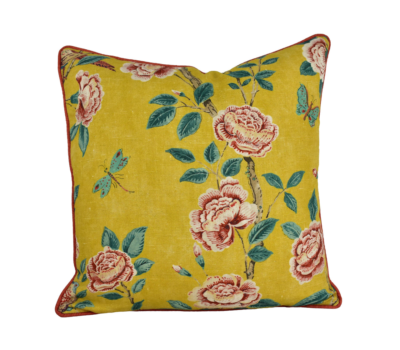 Sanderson - Andhara - Saffron / Teal - Contrast Piped Cushion Cover Throw Pillow Designer Home Decor