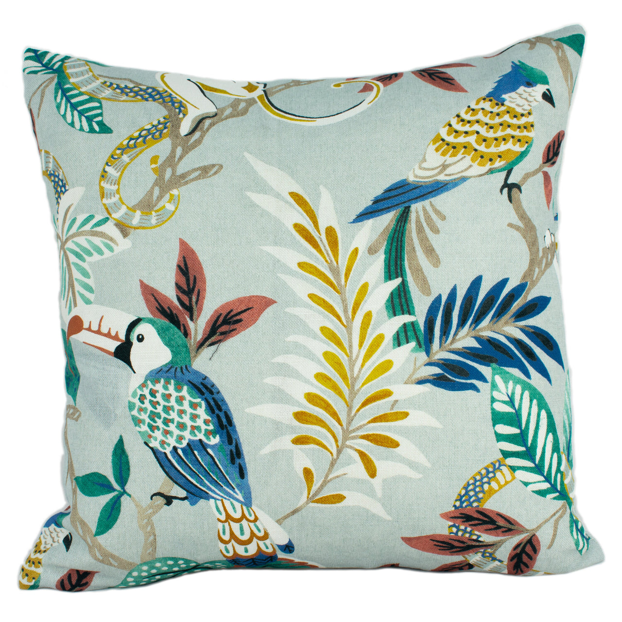 Jane Churchill - Indira - Teal - Tropical Exotic Monkey Parrot Cushion Cover - Handmade Throw Pillow Designer Home Decor