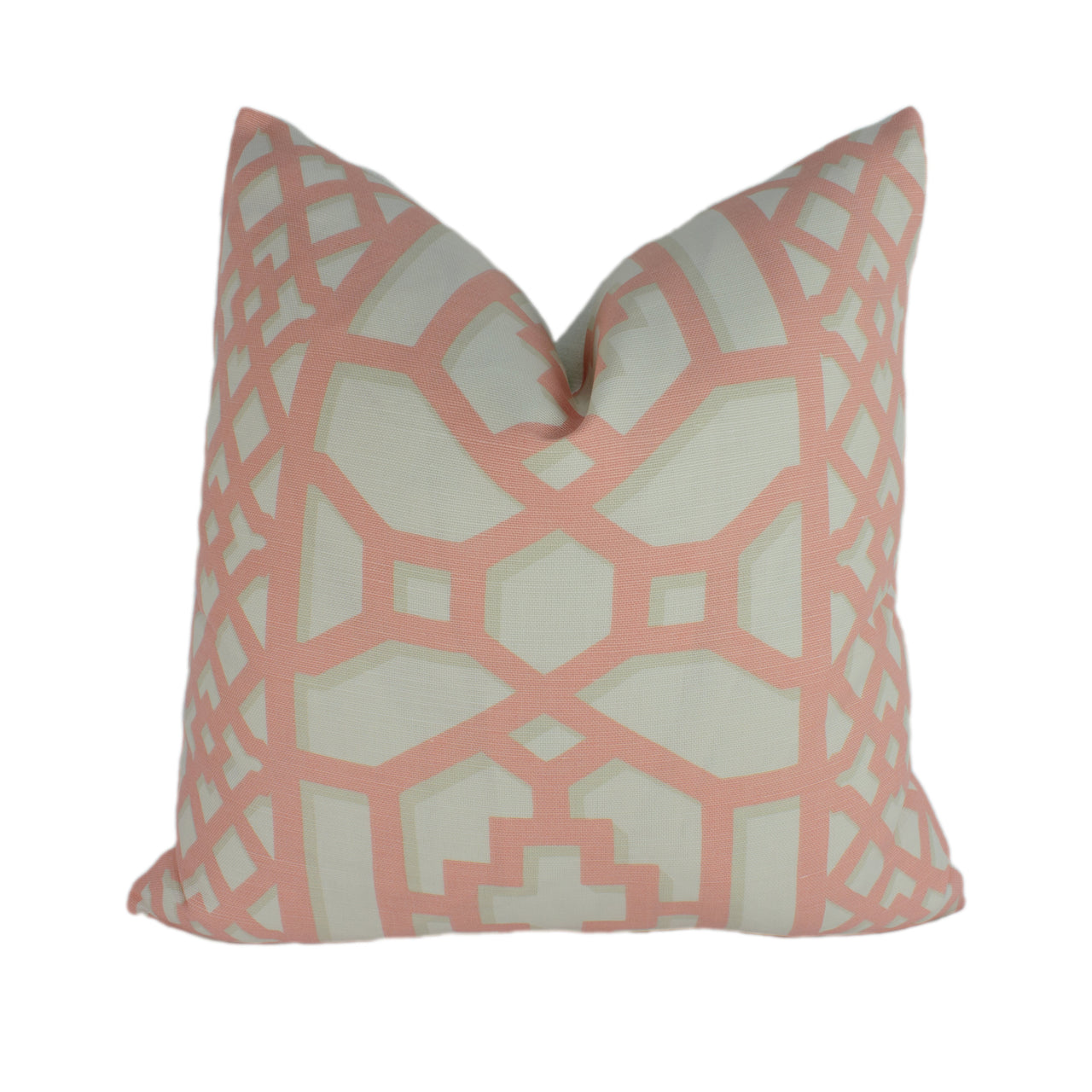 Schumacher - Zanzibar Trellis - Coral - Elsie de Wolfe Inspired Designer Cushion Cover - Handmade Throw Pillow - Luxury Home Decor