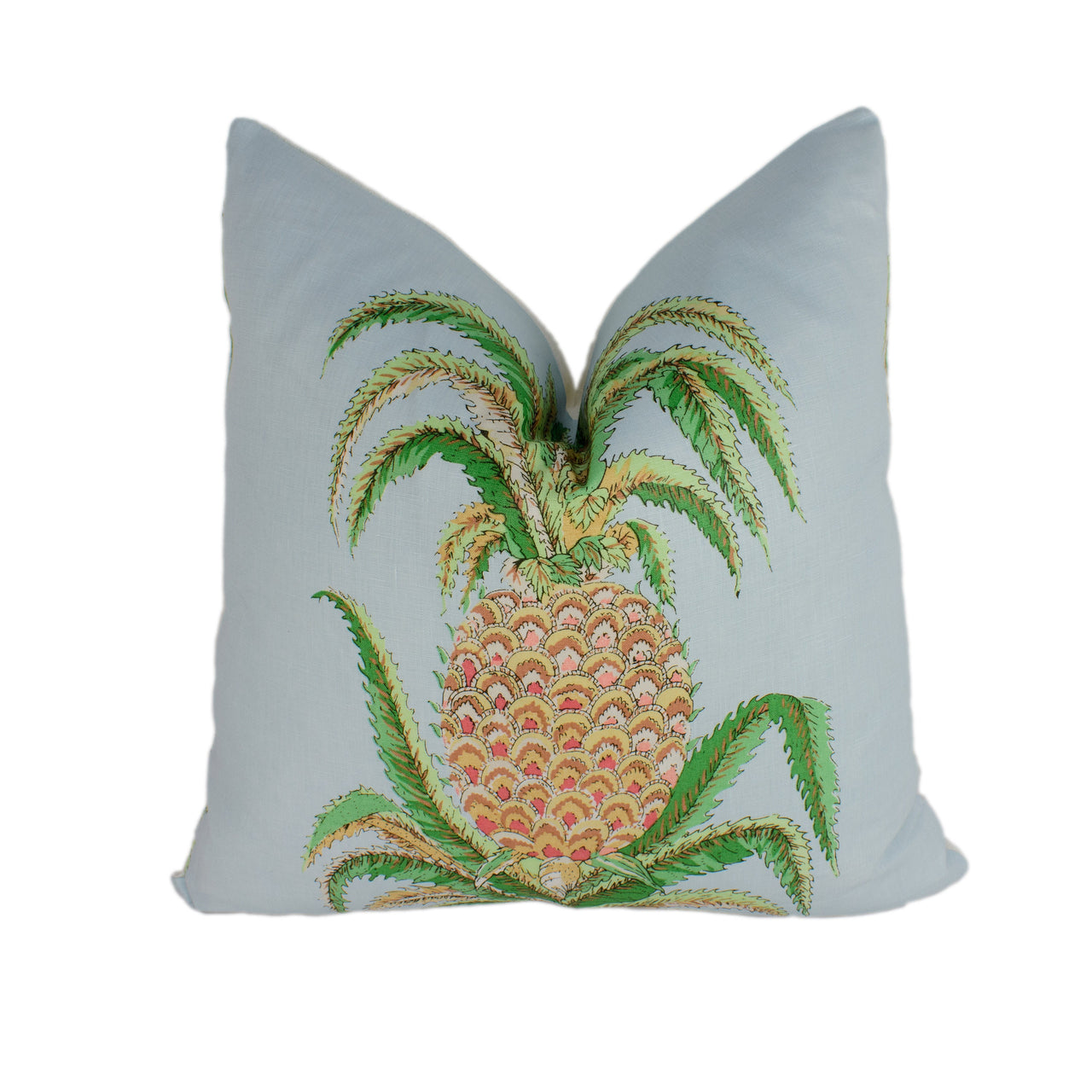 Schumacher - Pineapples Chintz - Sky - Indian Inspired Pineapple Statement Cushion Cover - Handmade Throw Pillow - Luxury Home Decor