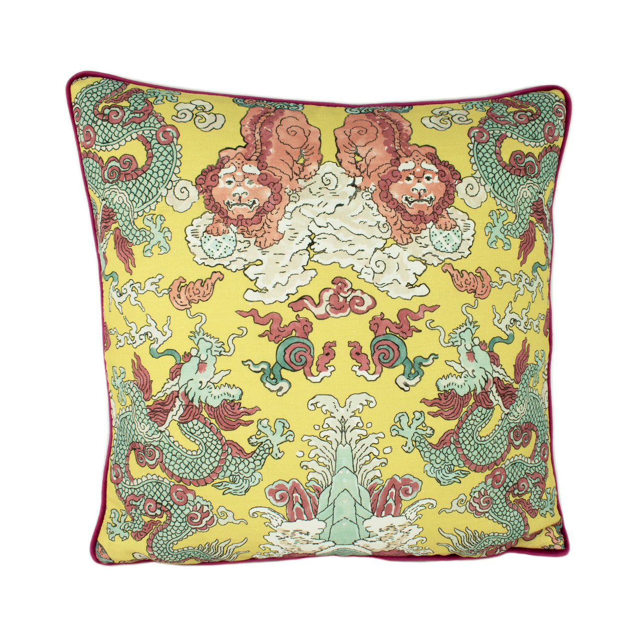 Schumacher - Magic Mountain Dragon - Yellow - Fantastical Exotic Statement Cushion Cover - Handmade Throw Pillow - Luxury Home Decor