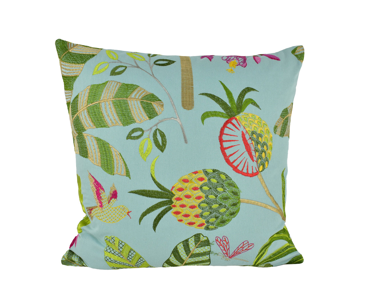 Jane Churchill - Maracatu - Aqua - Tropical Embroidered Exotic Landscape Cushion Cover - Handmade Throw Pillow Designer Home Decor