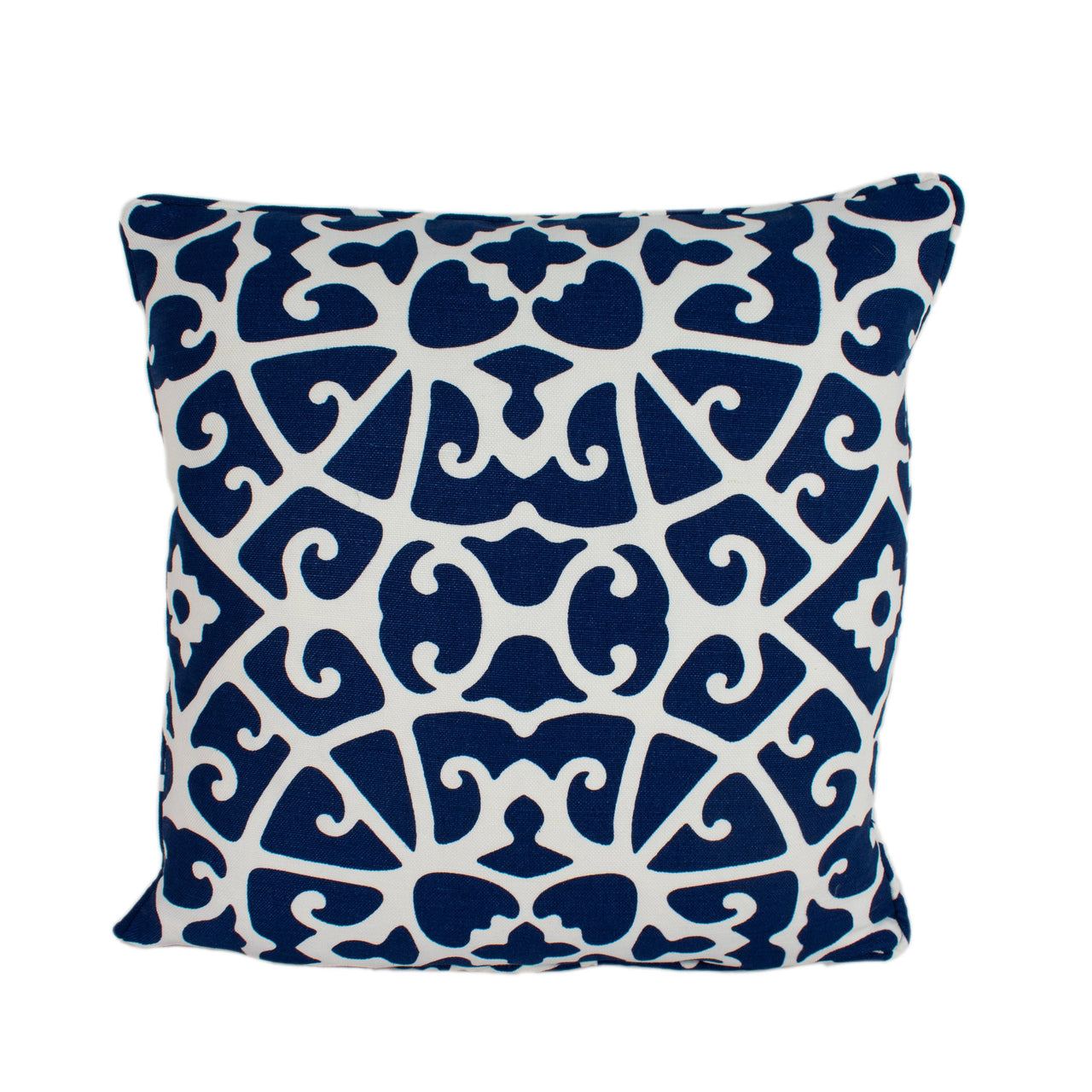 Scalamandre - Anshun Lattice - Indigo - Traditional Chinese Fretwork Floral Designer Cushion Cover - Handmade Throw Pillow Luxury Home Decor