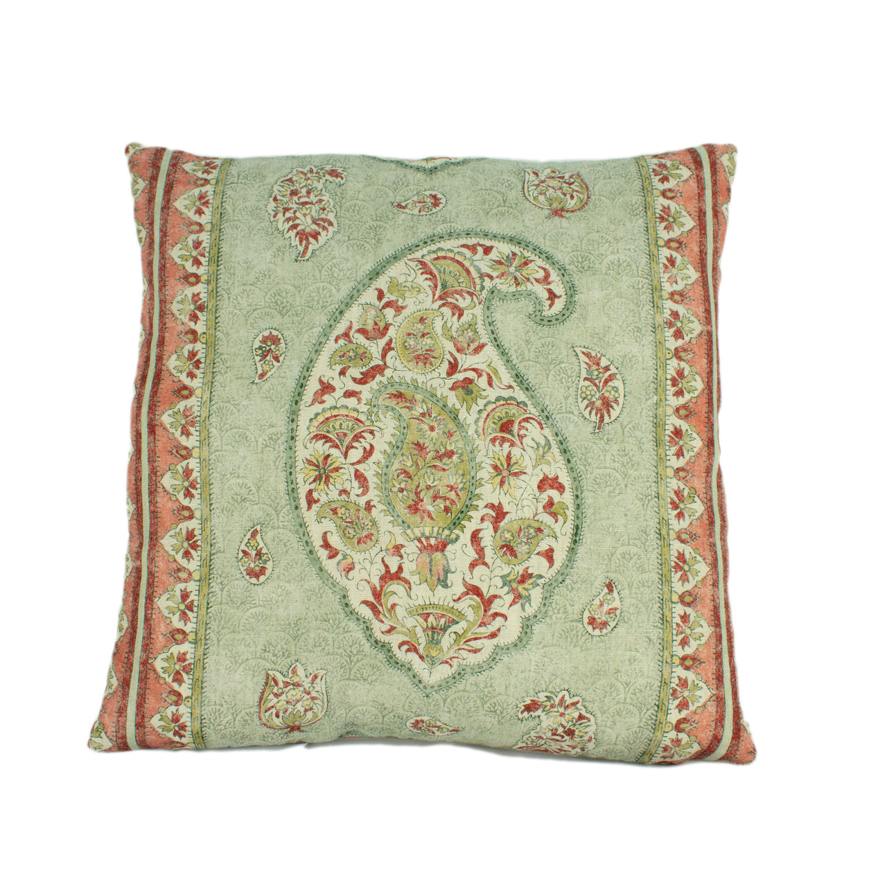 GP & J Baker - Coromandel - Green - Intricately Detailed Kashmir Paisley Designer Cushion Cover - Luxury Throw Pillow - Handmade Home Decor