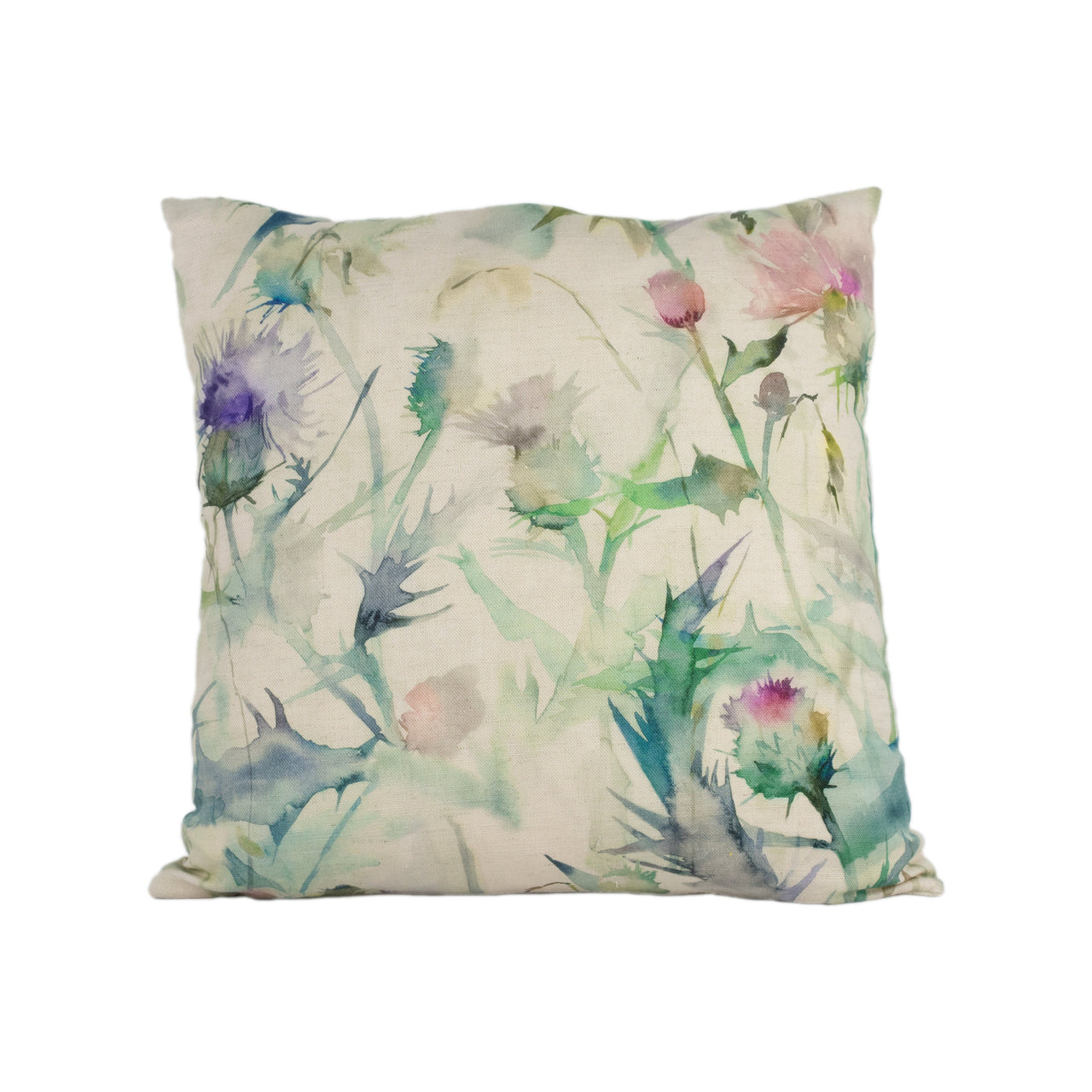 Voyage - Cirsium - Damson / Natural - Stunning Floral Watercolour Thistle Cushion Cover - Handmade Throw Pillow Designer Home Decor