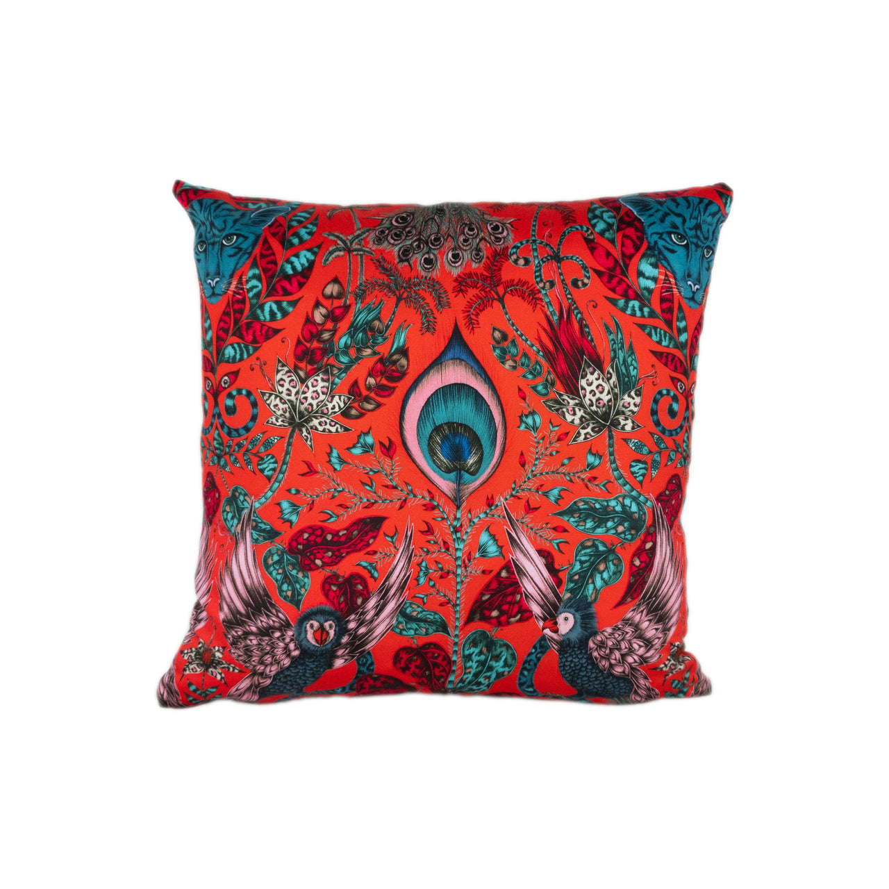 Striking Maximalist Red Fantasy Animal Cushion Cover - Handmade Throw Pillow - Designer Home Décor