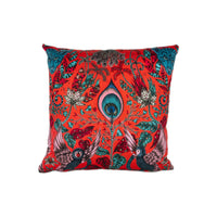 Thumbnail for Striking Maximalist Red Fantasy Animal Cushion Cover - Handmade Throw Pillow - Designer Home Décor