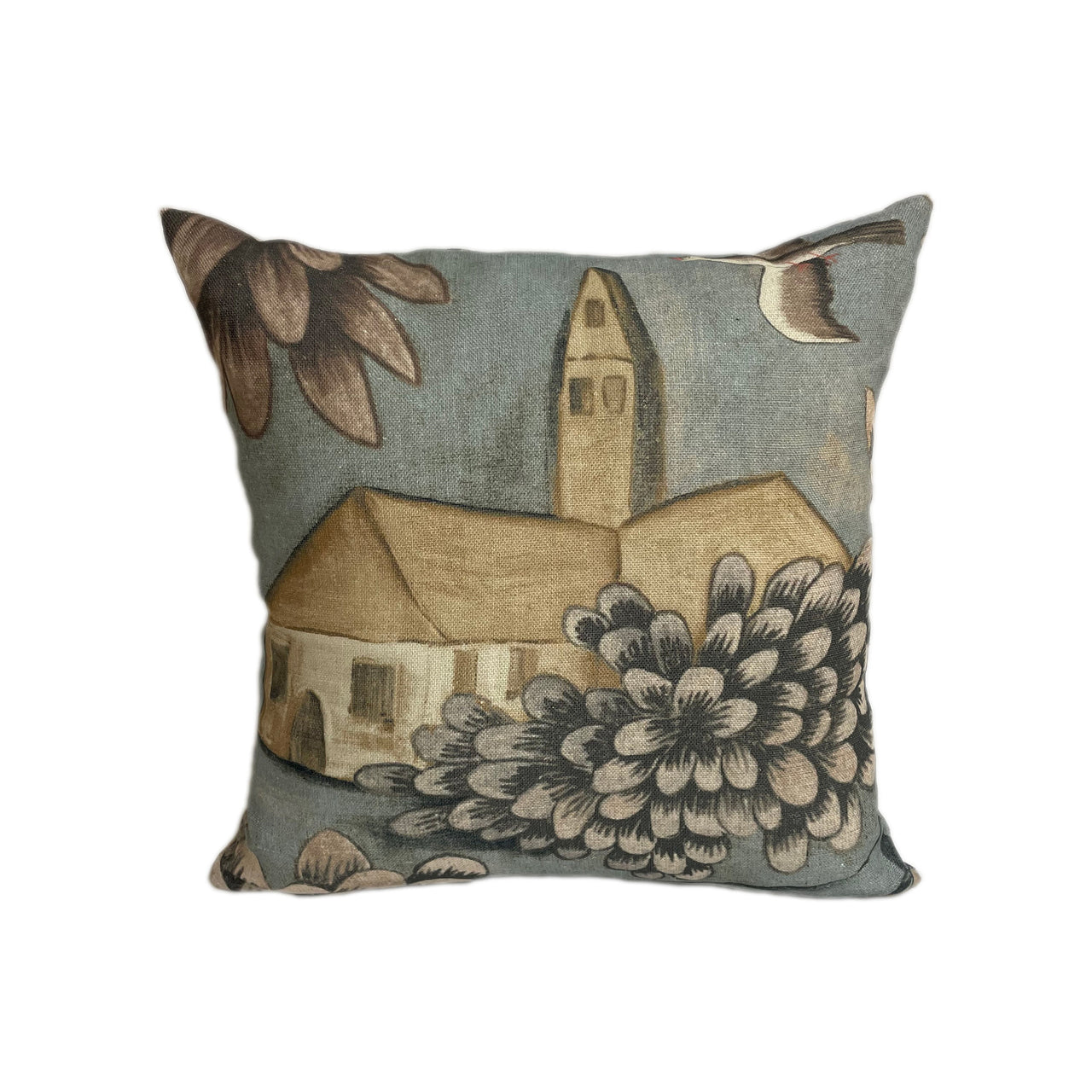 Zoffany - Verdure - Lead Blue - Lush Pastoral Landscape Cushion Cover - Handmade Throw Pillow Designer Home Decor