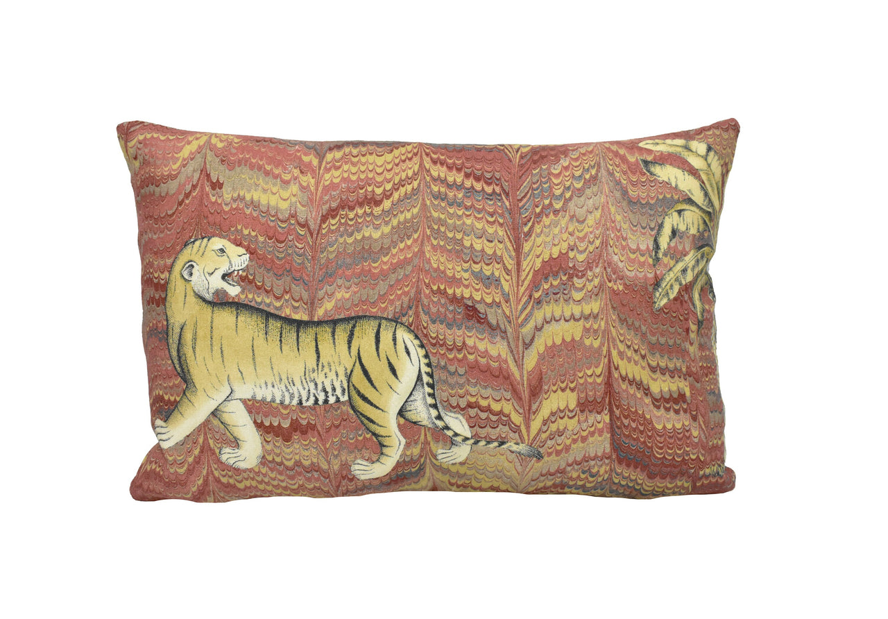 Zoffany - Jaipur - Red - Mogul Inspired Indian Tiger & Elephant Cushion Cover - Handmade Throw Pillow Designer Home Decor