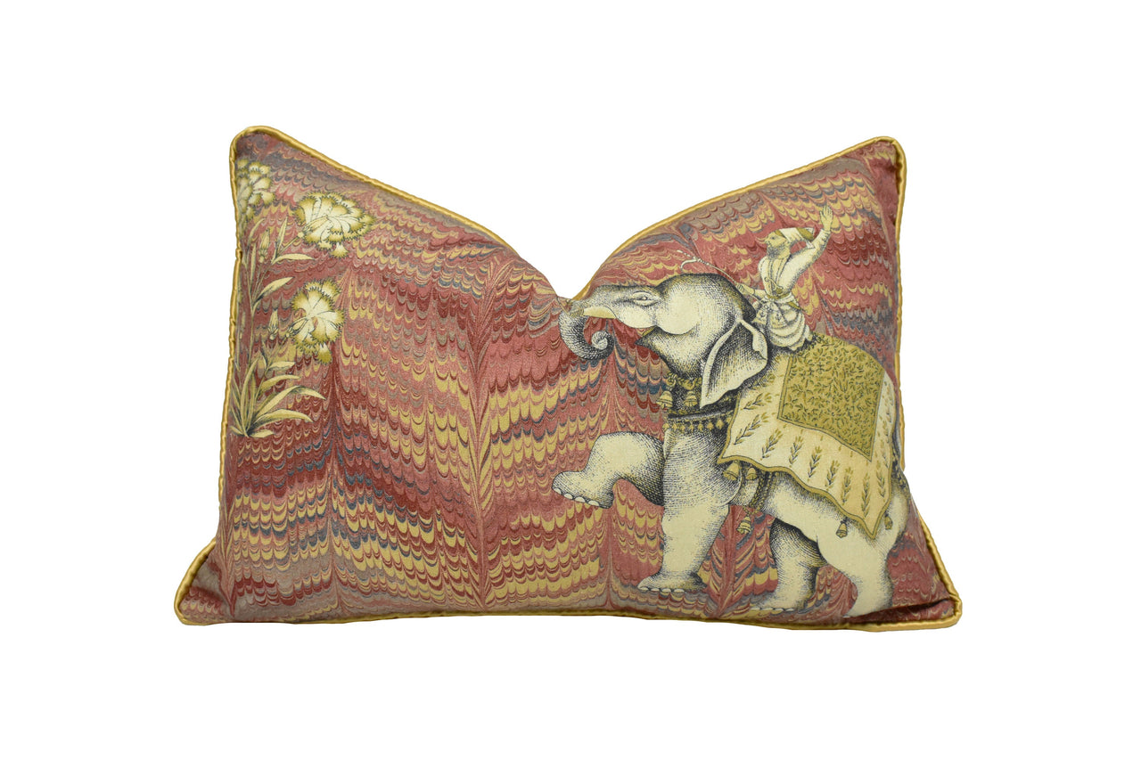 Zoffany - Jaipur - Red - Mogul Inspired Indian Tiger & Elephant Cushion Cover - Handmade Throw Pillow Designer Home Decor